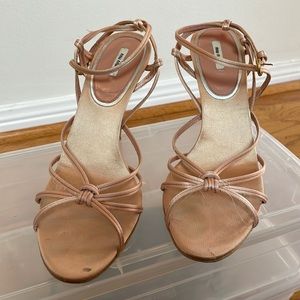 MiuMiu dusty pink satin w/gold heel sandals sz38.5